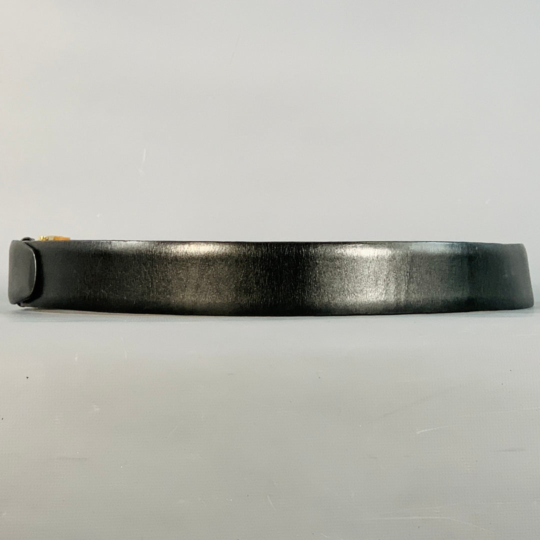 ZILLI Size 40 Black Gold Logo Leather Belt