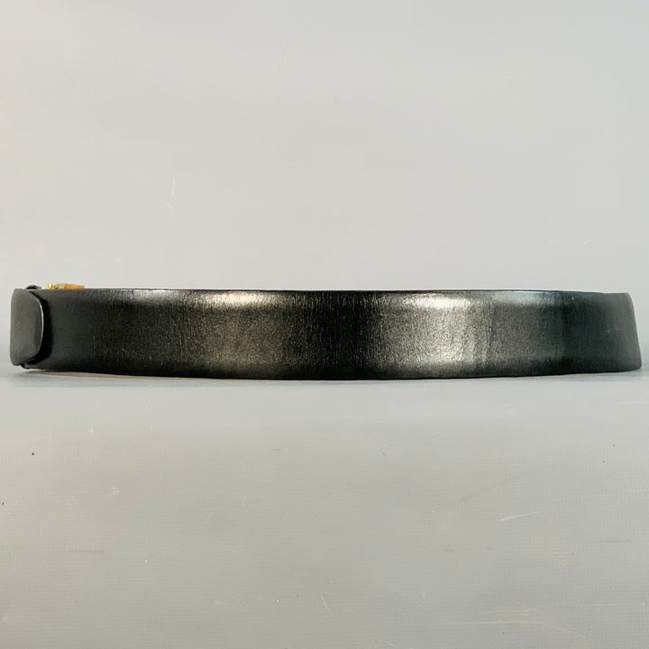 ZILLI Size 40 Black Gold Logo Leather Belt