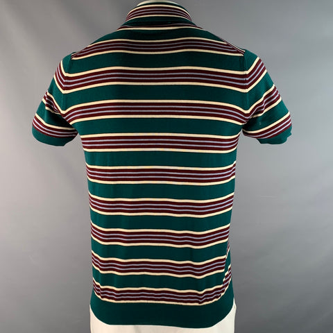 PRADA Size L Green Burgundy White Stripe Virgin Wool Silk Polo