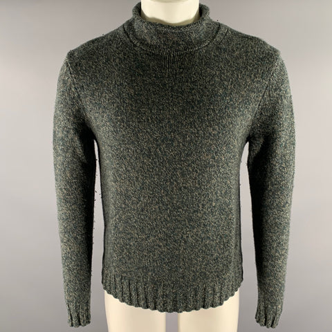 TODD SNYDER Size M Teal Black Cream Marled Wool Mock Neck Sweater