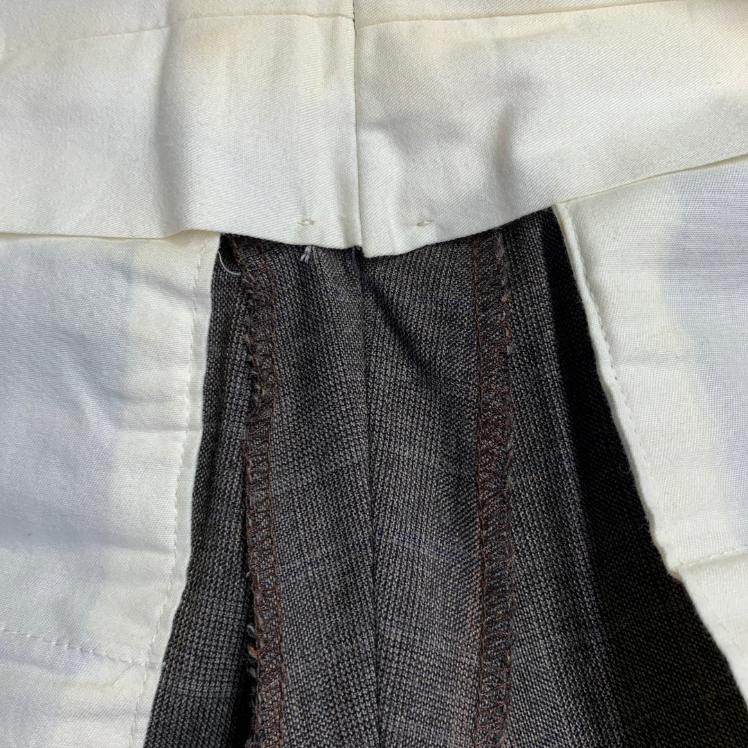 LUCIANO BARBERA Size 38 Regular Brown Plaid Wool Notch Lapel Pleated Suit