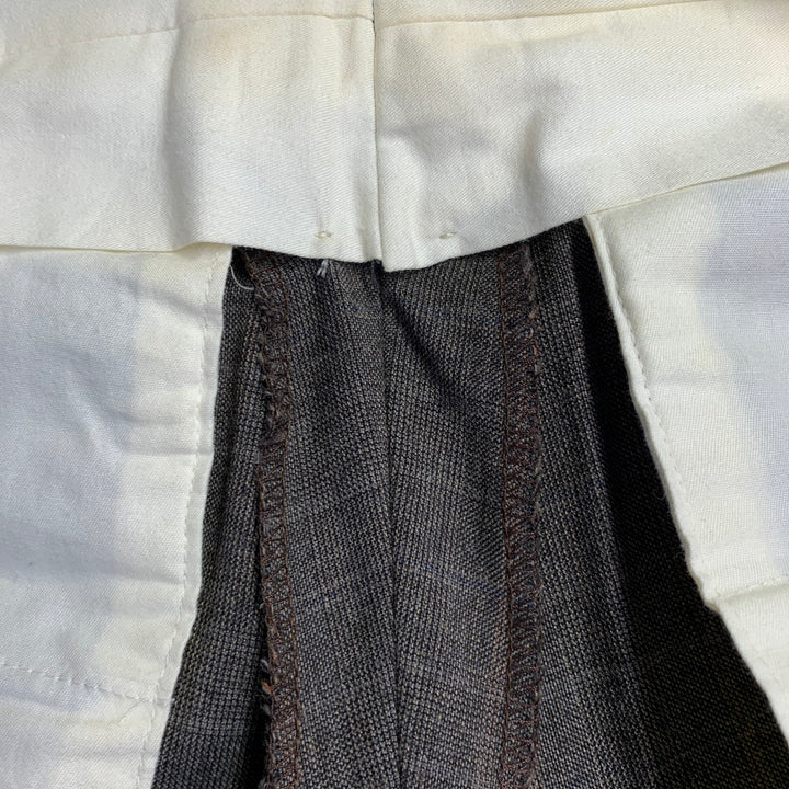 LUCIANO BARBERA Size 38 Regular Brown Plaid Wool Notch Lapel Pleated Suit