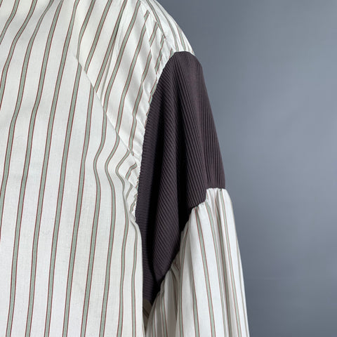 VIVIENNE WESTWOOD Size 36 White Brown Stripe Cotton Oversized Long Sleeve Shirt