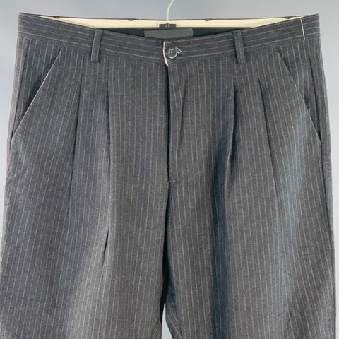 ARPENTEUR Size 32 Grey Charcoal Stripe Wool Pleated Dress Pants