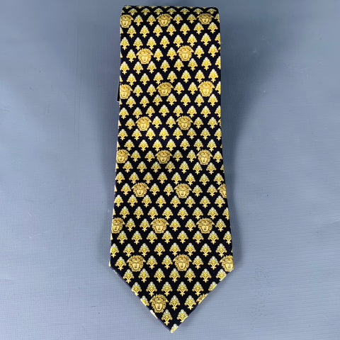 GIANNI VERSACE Black Gold Medusa Heads Silk Tie