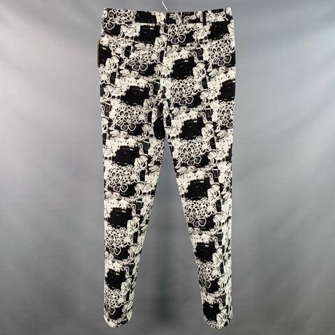 COMME des GARCONS HOMME PLUS 2021 Size M Black White Abstract Floral Cotton Zip Fly Dress Pants