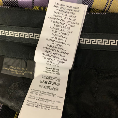 VERSACE FW2018 Size 4 Yellow Lavender Wool Plaid Tapered Casual Pants