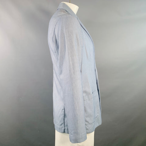 MYTHS Size 42 White Navy Nailhead Cotton Notch Lapel Jacket