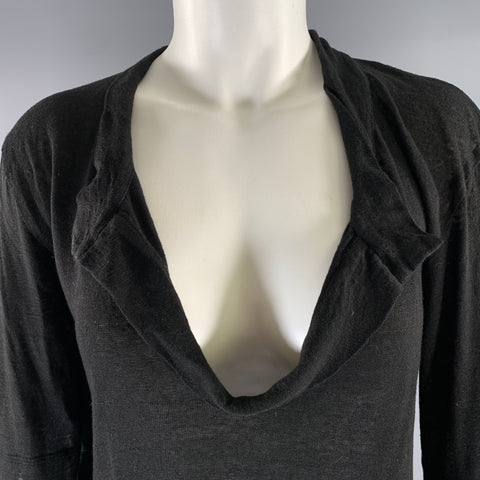 KRISTENSEN DU NORD Size 2 Black Linen Buttonless Henley Pullover