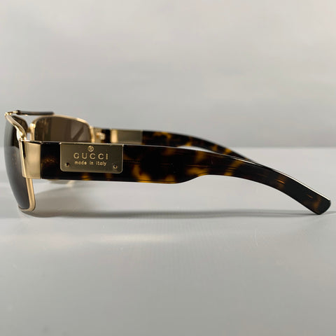 GUCCI Gold Tortoise Shell Aviator Square Sunglasses