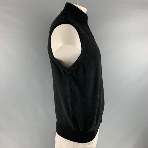 NEIMAN MARCUS Chaleco con cremallera de mezcla de lana merina negra talla L (interior)