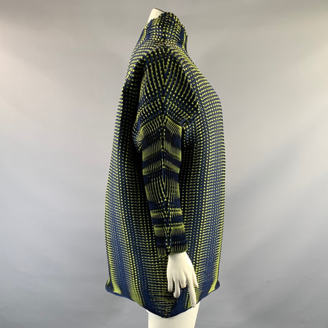 ISSEY MIYAKE Size S Navy Lime Polyester Cotton IM70-FJ510 Pleated Casual Top