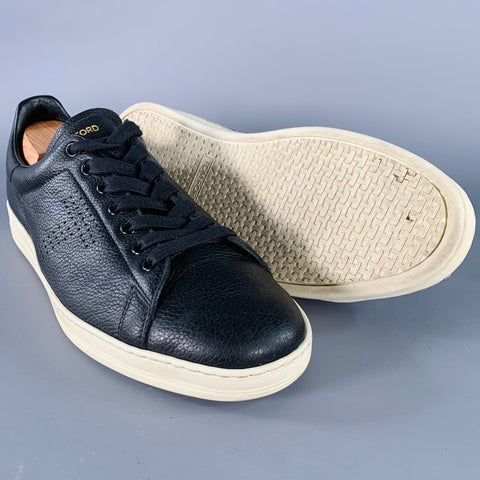 TOM FORD Size 11 Warwick Black Perforated Leather Low Top Sneakers
