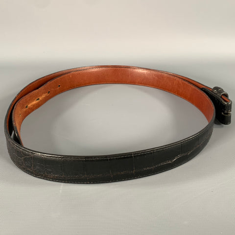 KLEINBERG SHERRILL Size 46 Black Croc Embossed Leather Belt