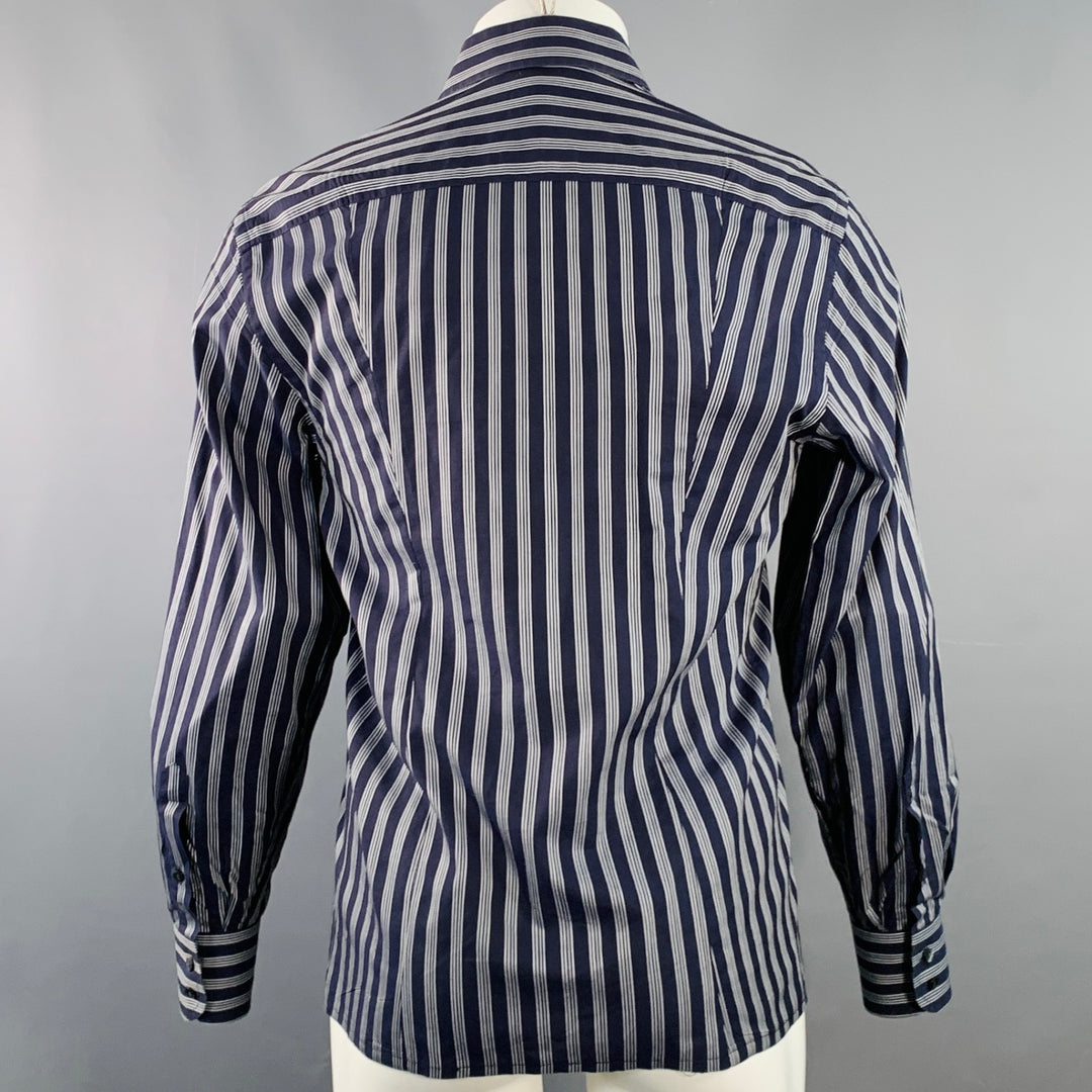 DOLCE & GABBANA Size S Navy White Stripe Cotton One Pocket Long Sleeve Shirt