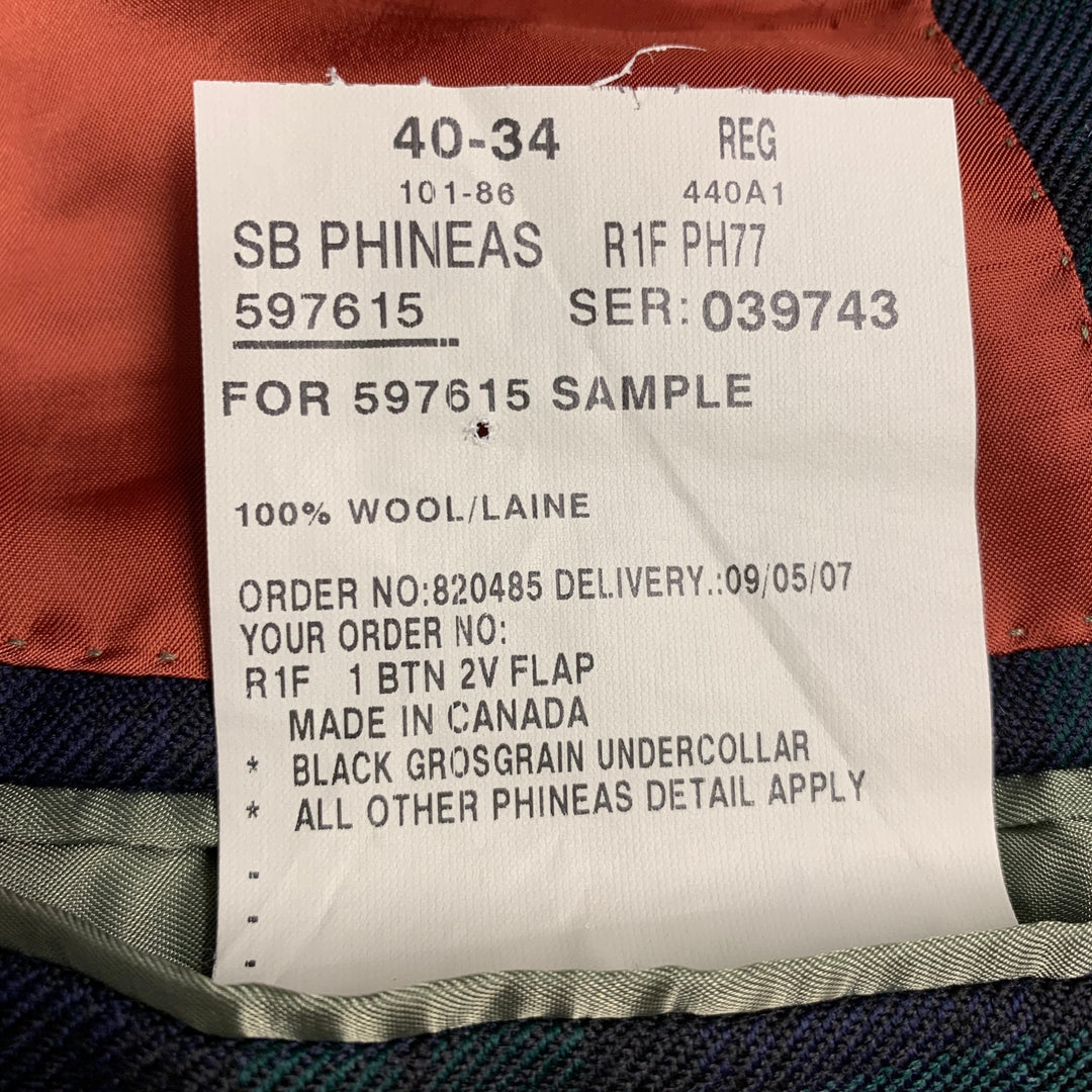 PHINEAS COLE Size 40 Green Navy Black Blackwatch Plaid Wool Sport Coat