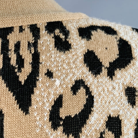 MSGM Size M Khaki Black White Viscose Blend Distressed Oversized Mixed Patterns Cardigan