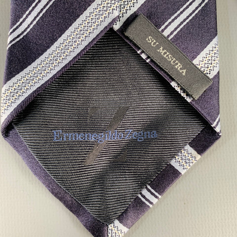 ERMENEGILDO ZEGNA Navy Light Blue Diagonal Stripe Silk Jacquard Tie