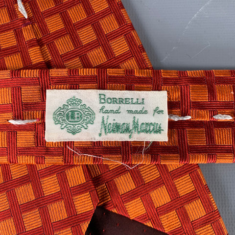 BORRELLI Orange Red Checkered Silk Jacquard Tie