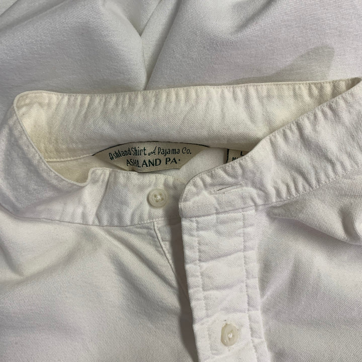 ASHLAND SHIRT & PAJAMA CO. Size L White Cotton Half Placket One Pocket Long Sleeve Shirt