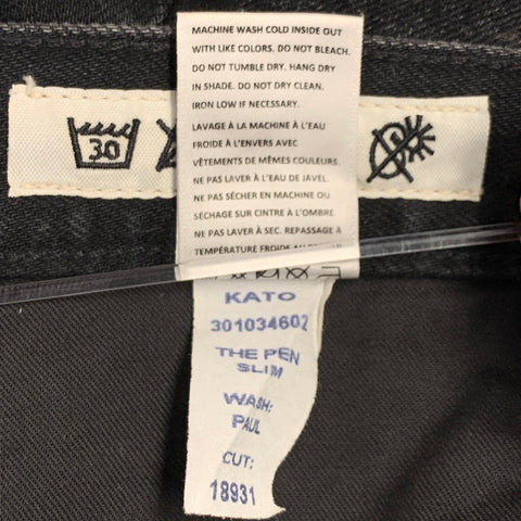 HIROSHI KATO Size 34 The Pen Black Wash Cotton Blend Straight Five Pockets Jeans