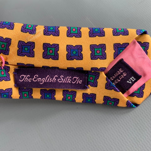 O'CONNELL'S Yellow Purple Squares Silk Tie