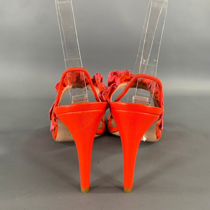 RED VALENTINO Size 7 Orange Pink Ruffled Strappy Sandals