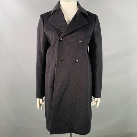JIL SANDER Size XL Black Virgin Wool Camel Double Breasted Coat