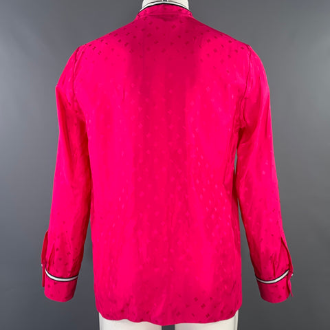 MARNI Size M Pink Fuchsia Monogram Viscose Nehru Collar Long Sleeve Shirt