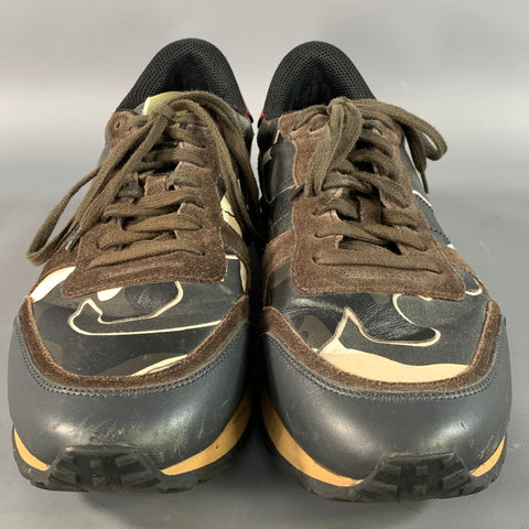 VALENTINO Size 9 Navy Olive Camo Mixed Fabrics Runner Sneakers