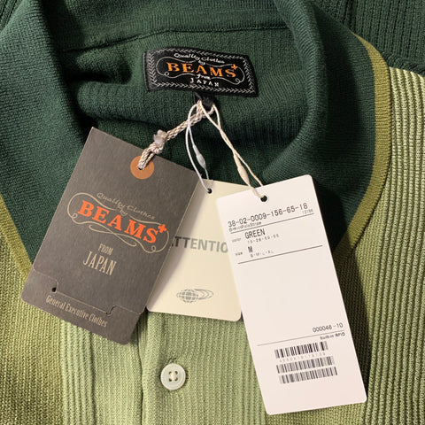 BEAMS Size M Green Olive Mixed Patterns Cotton Spread Collar Polo