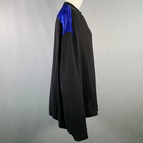 HAIDER ACKERMANN Size M Black Blue Viscose Silk Nehru Collar Hidden Buttons Shirt