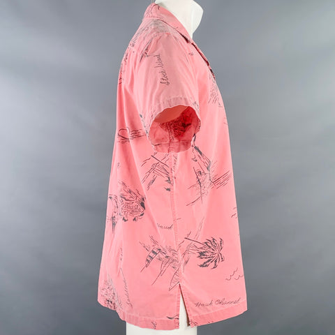 POLO by RALPH LAUREN Size M Pink Grey Tropical Cotton Short Sleeve Shirt