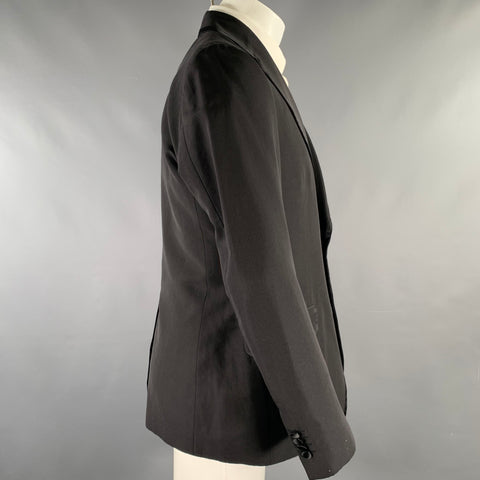 SALVATORE FERRAGAMO Size 40 Regular Black Silk Notch Lapel Sport Coat