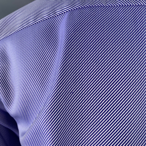 ETON Size M Blue White Diagonal Stripe Cotton Curved Cutaway Long Sleeve Shirt