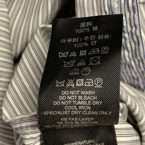BURBERRY PRORSUM Size S White Grey Stripe Cotton One Pocket Long Sleeve Shirt