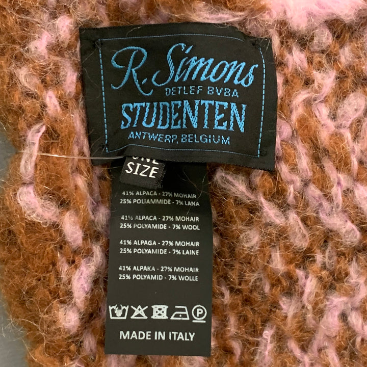 RAF SIMONS Brown Mauve Knit Alpaca Mohair Wool Blend Scarf