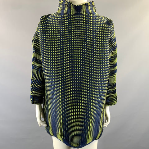 ISSEY MIYAKE Size S Navy Lime Polyester Cotton IM70-FJ510 Pleated Casual Top