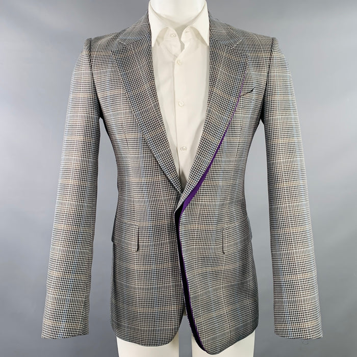 GIVENCHY Taille 38 Veste sport en mélange de laine à carreaux gris noir violet et bordure contrastante