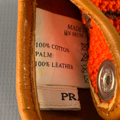 PRADA Size 7 Red Brown Crochet Leather Gloves