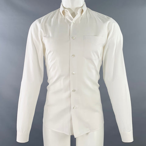 PRADA Size S White Cotton Button Down Collar One Pocket Long Sleeve Shirt