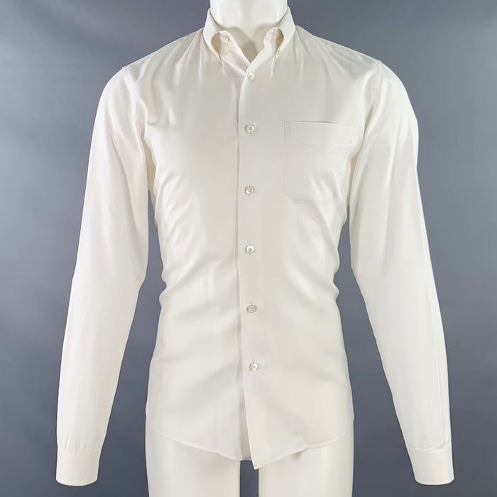 PRADA Size S White Cotton Button Down Collar One Pocket Long Sleeve Shirt