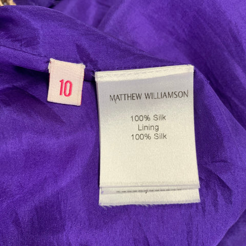 MATTHEW WILLIAMSON Size 10 Purple Gold Silk Embroidered Sleeveless Dress