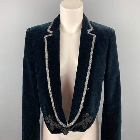 ROBERTO CAVALLI Taille 6 Blazer en velours de coton bleu marine à revers cranté