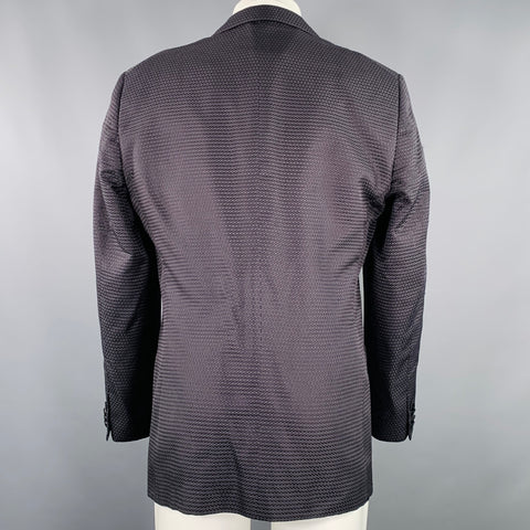 VALENTINO Size 40 Black Navy Textured Silk Peak Lapel Tuxedo Jacket
