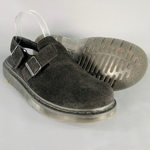 DR. MARTENS Size 10 Black Textured Leather Belted Sandals