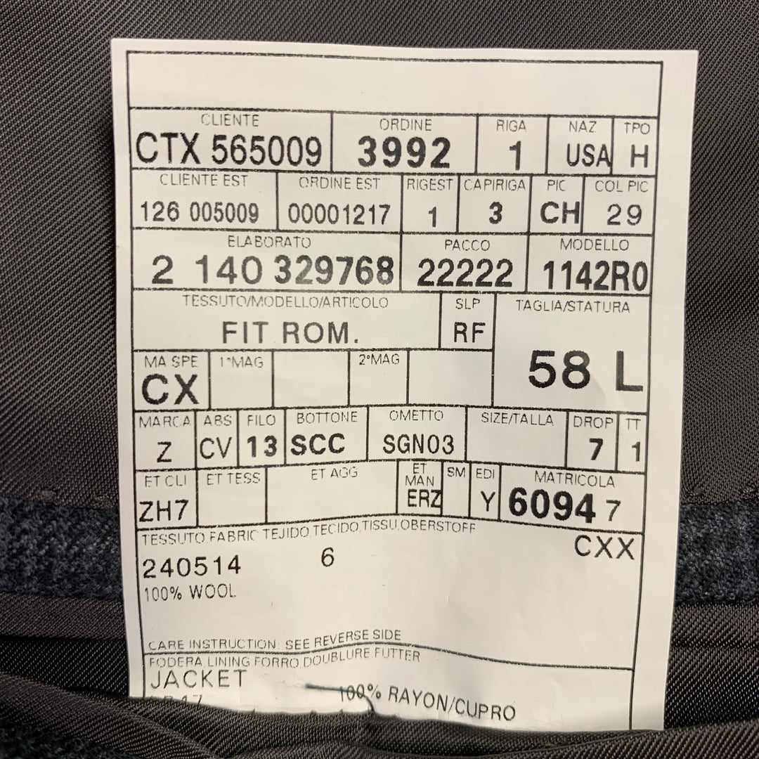 ERMENEGILDO ZEGNA Size 48 Long Grey Charcoal Window Pane Wool Sport Coat