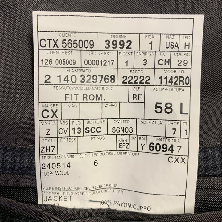 ERMENEGILDO ZEGNA Size 48 Long Grey Charcoal Window Pane Wool Sport Coat