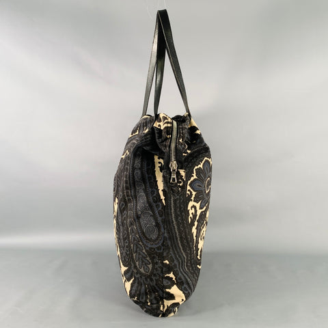 DRIES VAN NOTEN Black Cream Paisley Canvas Tote Handbag