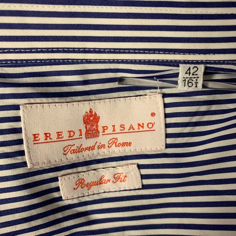 EREDI PISANO Size XL Blue White Stripe Cotton Long Sleeve Shirt